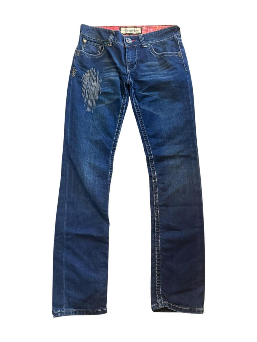 Remetee Women's Boyfriend Blue Distressed Agoura Jeans Size 30/34 Luxury Denim